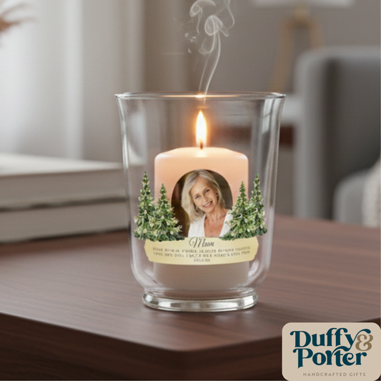 Personalised Memory Candle & Hurricane Vase – In Loving Christmas Remembrance