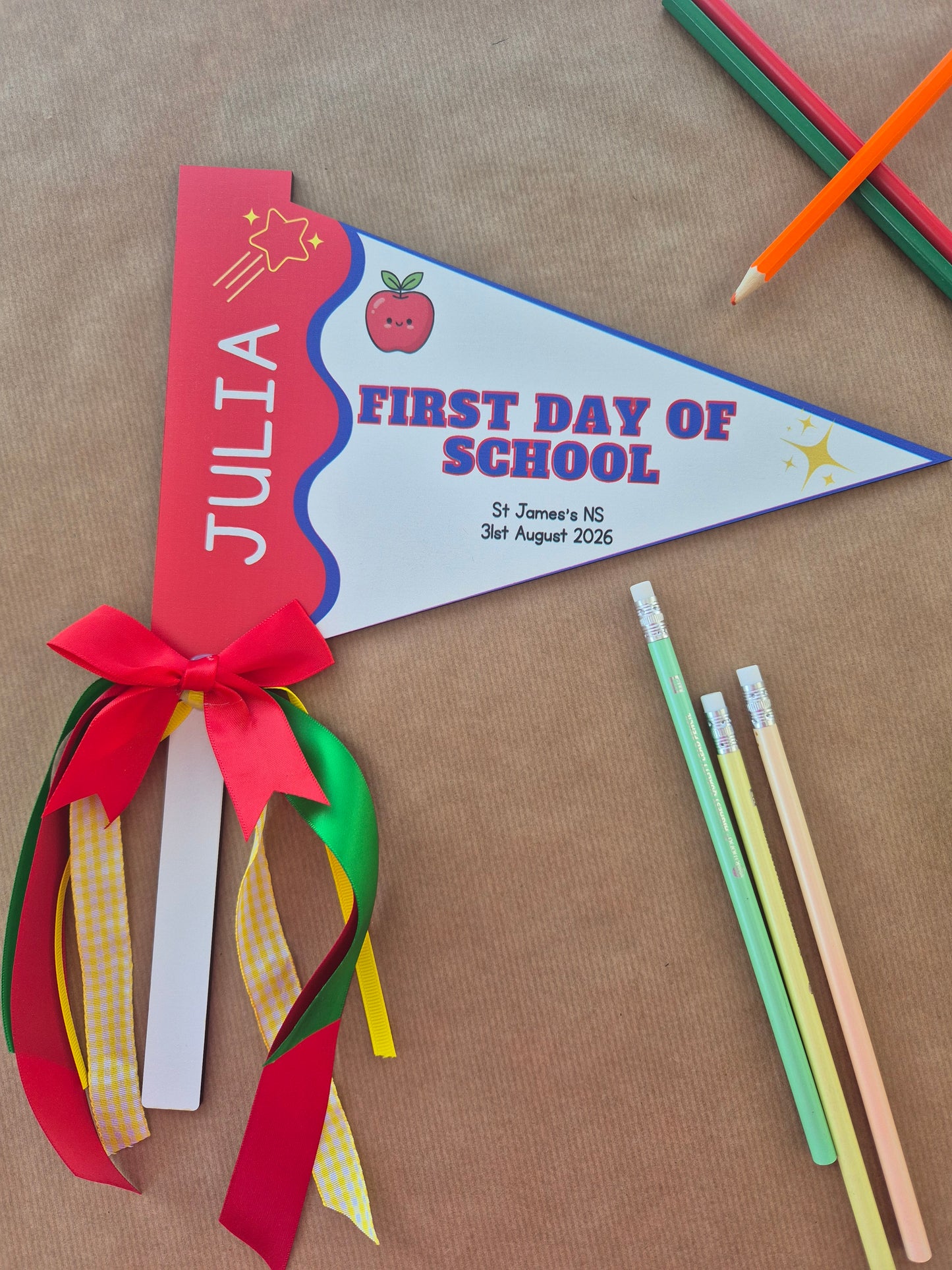 Personalised First Day of School Flag Pennant | Custom School Milestone Gift