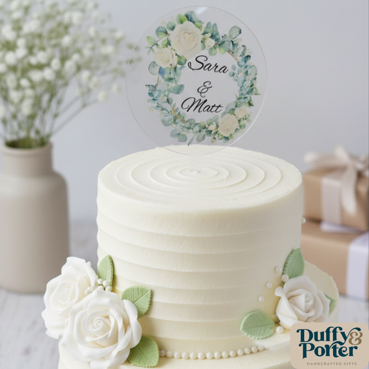 Rose and Eucalyptus Personalised Cake Topper