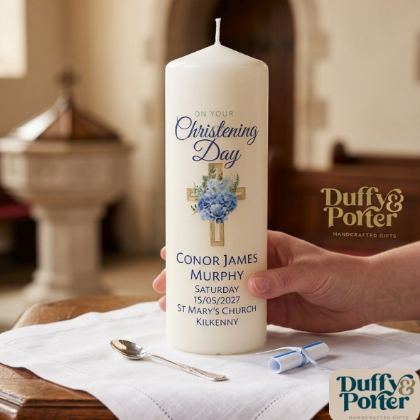 Christening day Candle Cross Blue