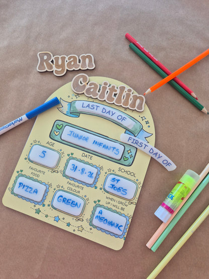 Reusable First Day & Last Day of School Milestone Sign | Back to School Gift. Blue
