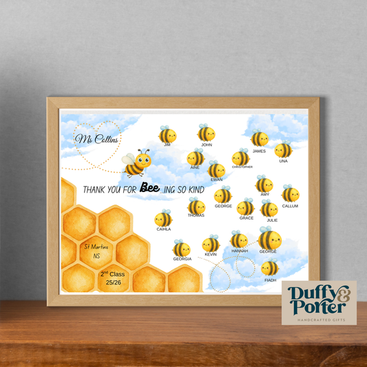 "Bee-ing So Kind" Personalised Class Teacher Print