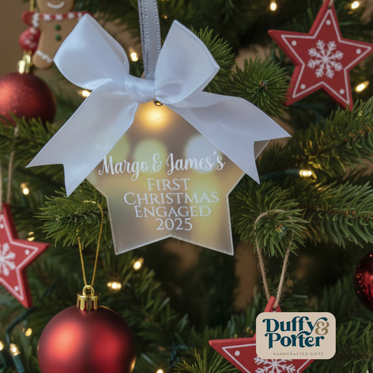 Personalised First Christmas Engaged Star Decoration