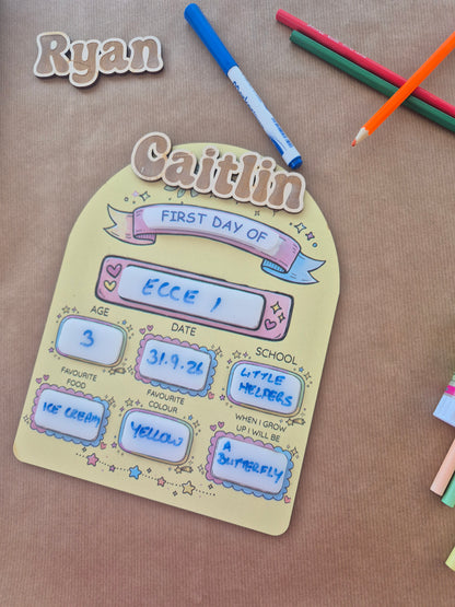 Reusable First Day & Last Day of School Milestone Sign | Back to School Gift. Pink