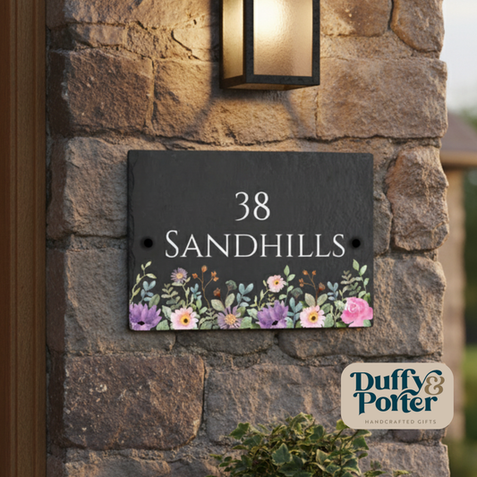 Slate House Sign - Summer Flowers