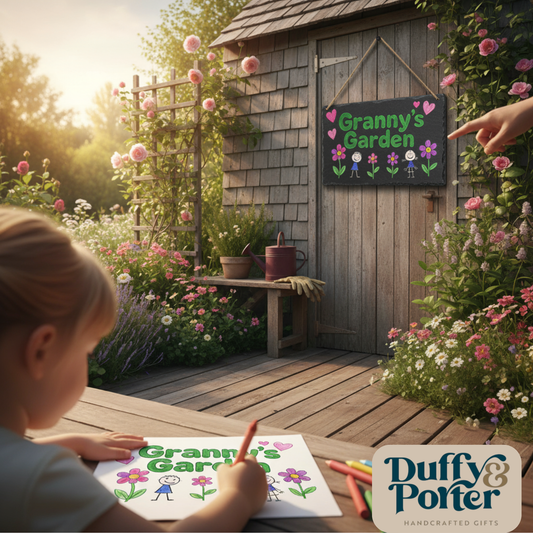 "Designed by them" garden/outdoor slate sign