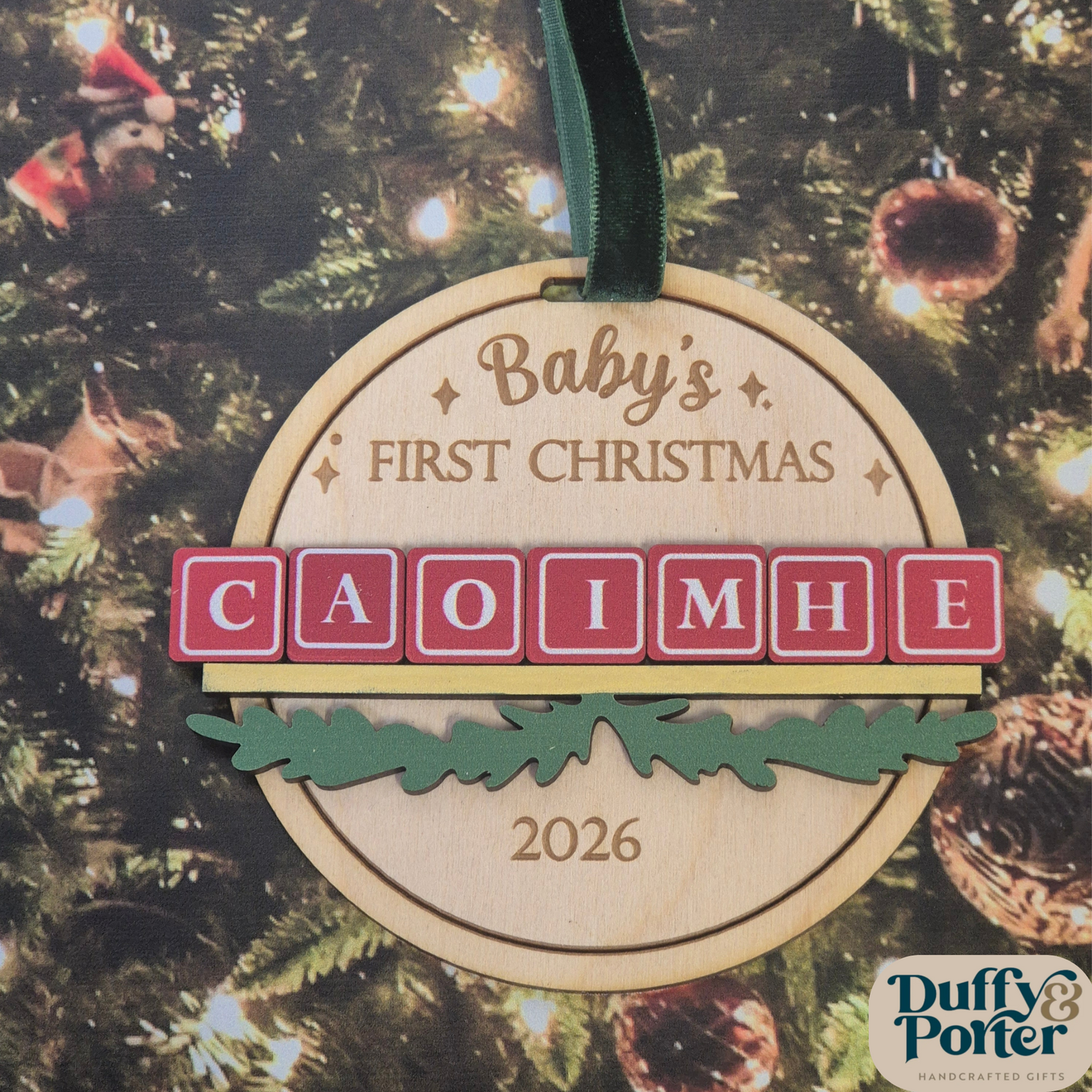 Personalised Baby's First Christmas Bauble – Layered Wooden Tree Decoration Ireland | Custom Name Keepsake