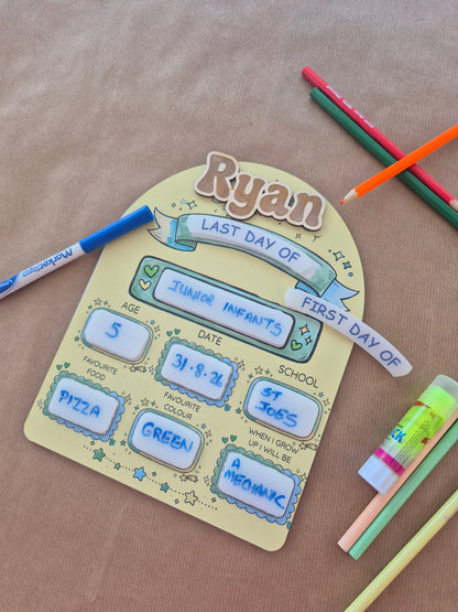 Reusable First Day & Last Day of School Milestone Sign | Back to School Gift. Blue