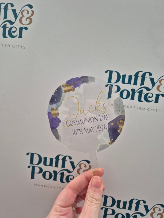 Navy and Gold clear Personalised Cake Topper