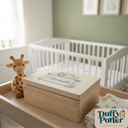 Safari-Themed Wooden Keepsake Box: A Personalised Baby Gift in Ireland