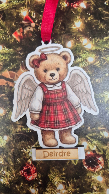 Personalised Angel Teddy Christmas Hanging Decoration