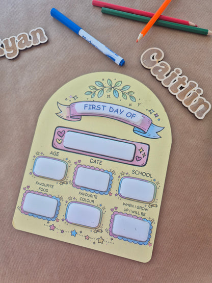 Reusable First Day & Last Day of School Milestone Sign | Back to School Gift. Pink