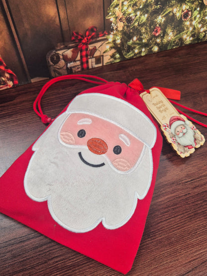 Personalised Kids Christmas Baking Set Reindeer Santa – Child-Sized Wooden Utensils, Custom Tag & Embroidered Bag