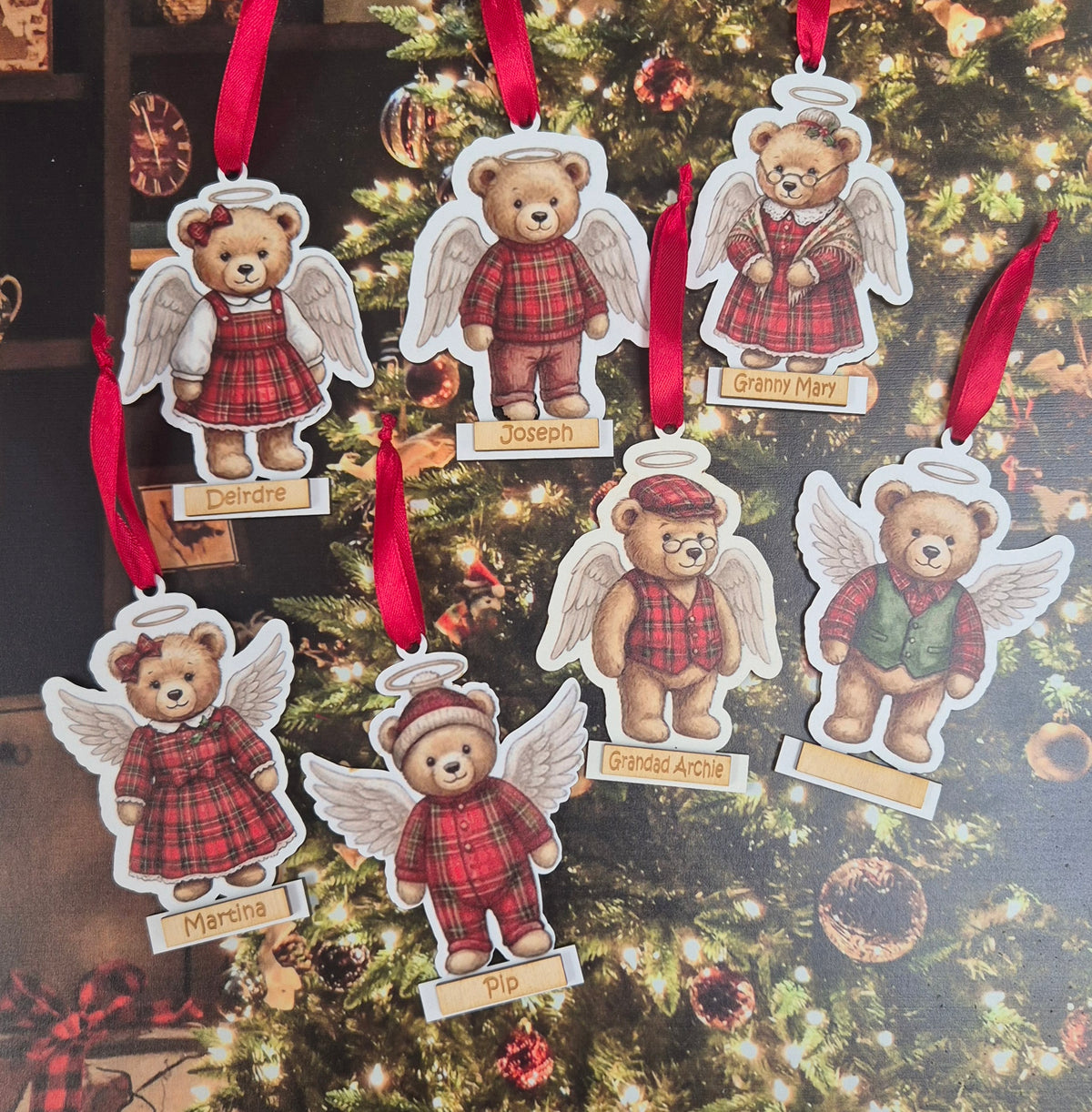 Personalised Angel Teddy Christmas Hanging Decoration
