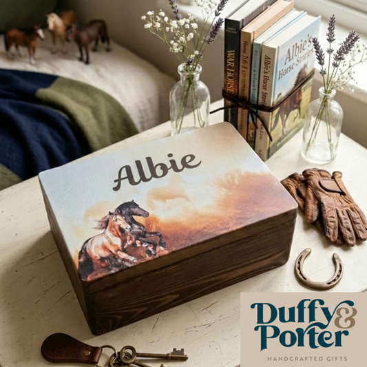 Free Spirit Horse Wooden Keepsake Box: A Personalised Baby Gift in Ireland