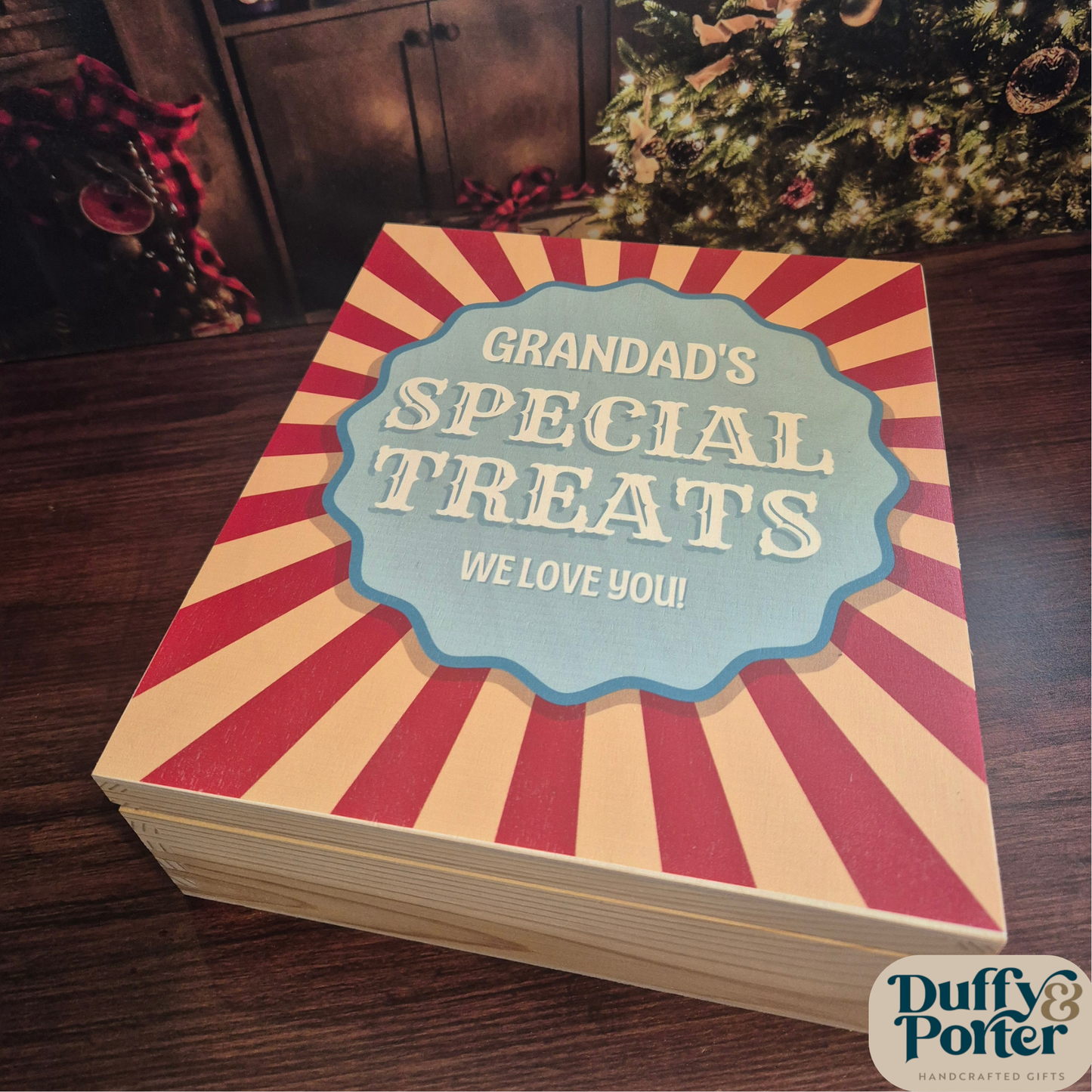 Personalised Wooden Sweet Box (Filled or Empty) – Custom Christmas Treat Box Gift for Grandad, Nanna & Family