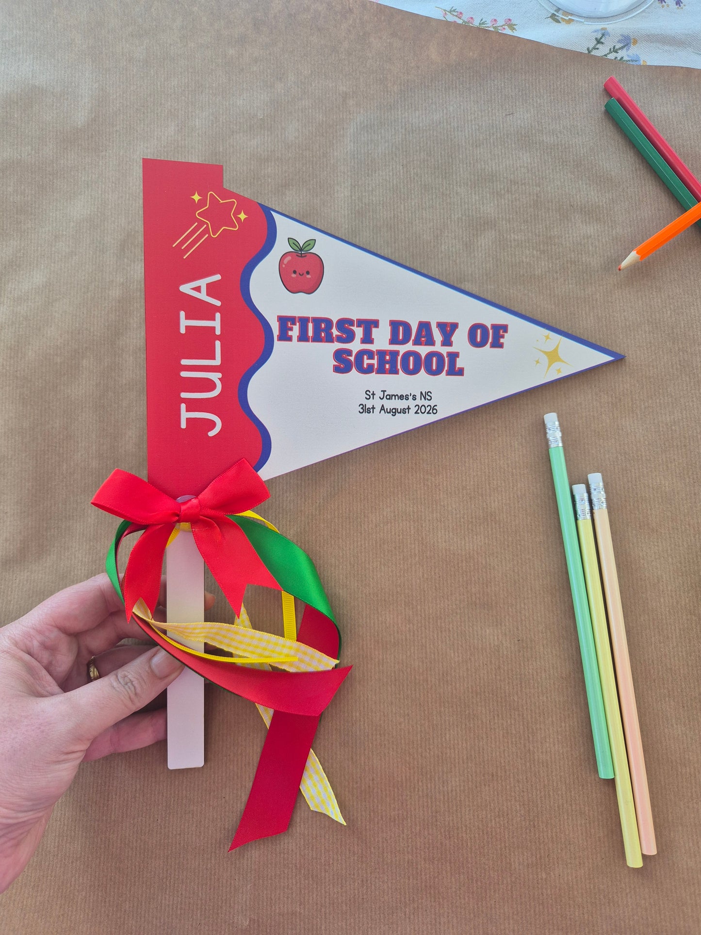 Personalised First Day of School Flag Pennant | Custom School Milestone Gift
