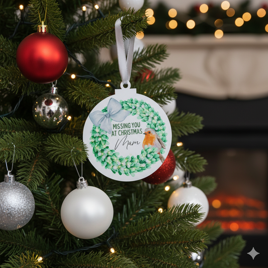 Personalised Robin Missing you at Christmas Tree Decoration