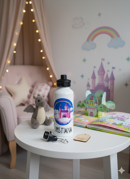 Personalised Aluminium Drinks Bottle Princess Castle