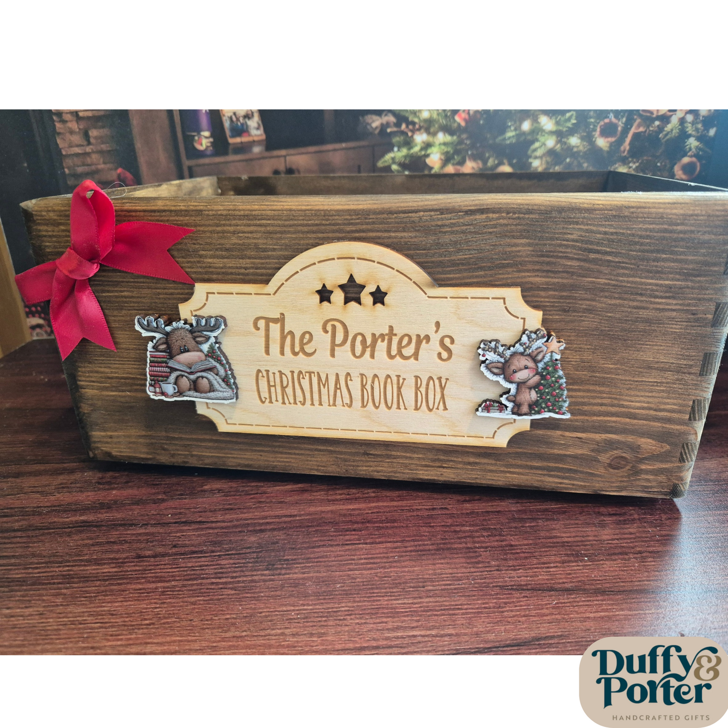 Personalised Wooden Christmas Book Box – Custom Family & Classroom Crate (Unfilled)