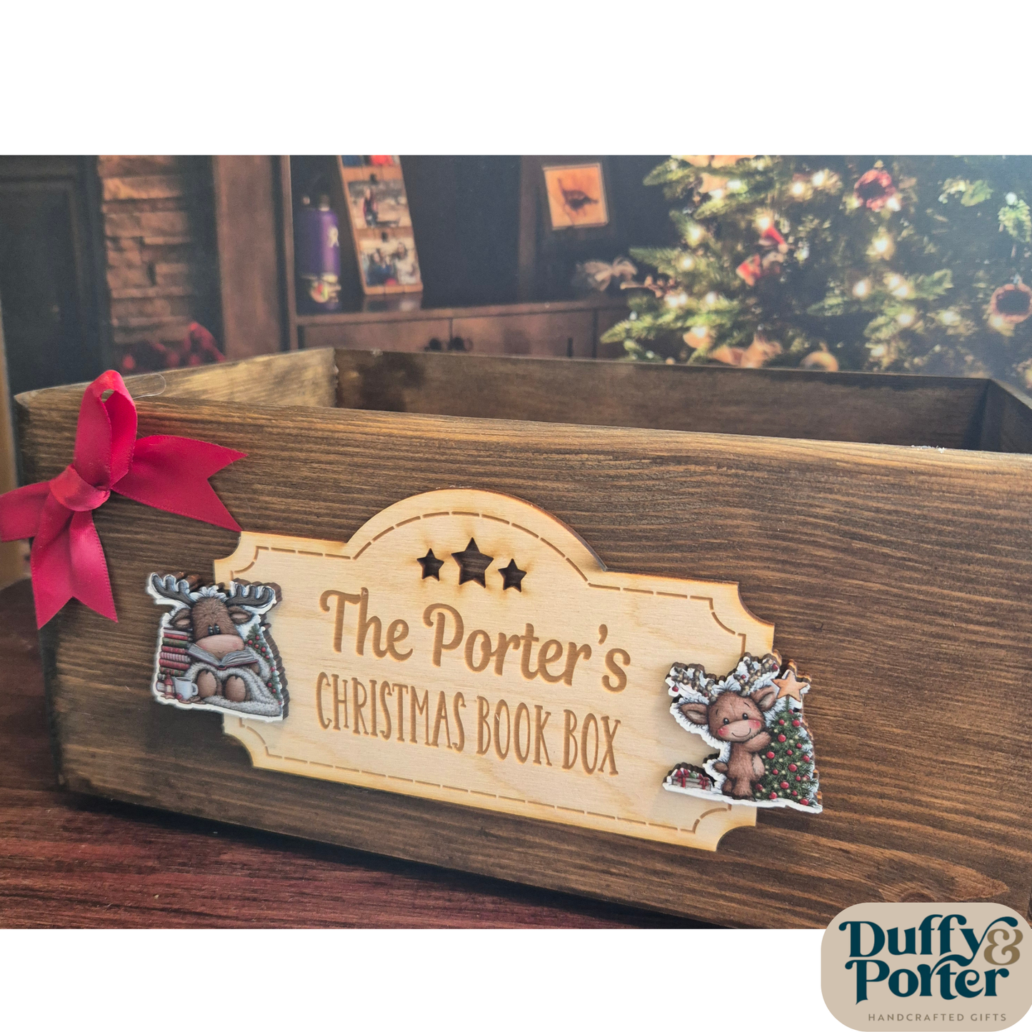 Personalised Wooden Christmas Book Box – Custom Family & Classroom Crate (Unfilled)