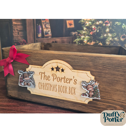 Personalised Wooden Christmas Book Box – Custom Family & Classroom Crate (Unfilled)
