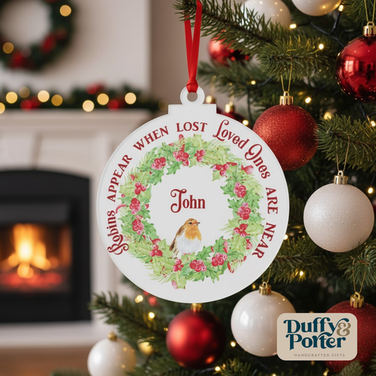 Personalised Robins Appear Memory Christmas Tree Decoration