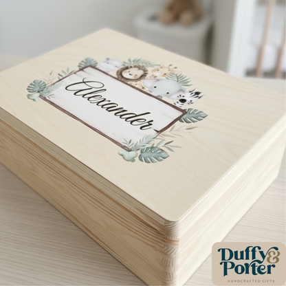 Safari-Themed Wooden Keepsake Box: A Personalised Baby Gift in Ireland