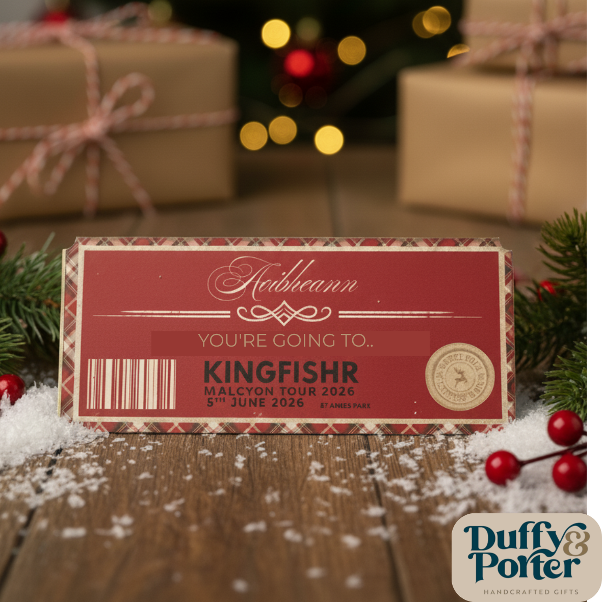 Personalised Clear Acrylic Ticket – Printed Keepsake Reveal Tartan