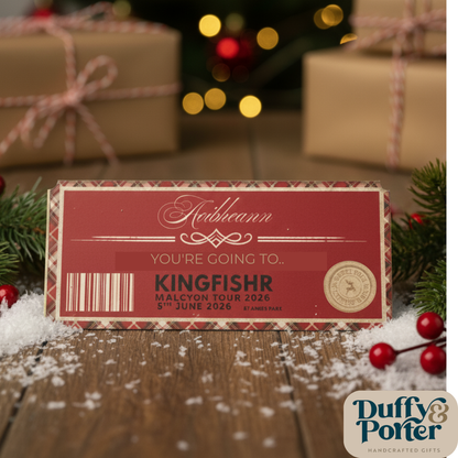 Personalised Clear Acrylic Ticket – Printed Keepsake Reveal Tartan