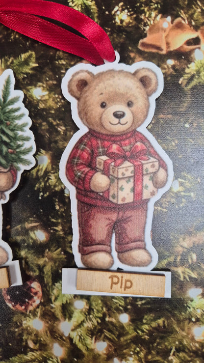 Personalised Teddy Christmas Hanging Decoration