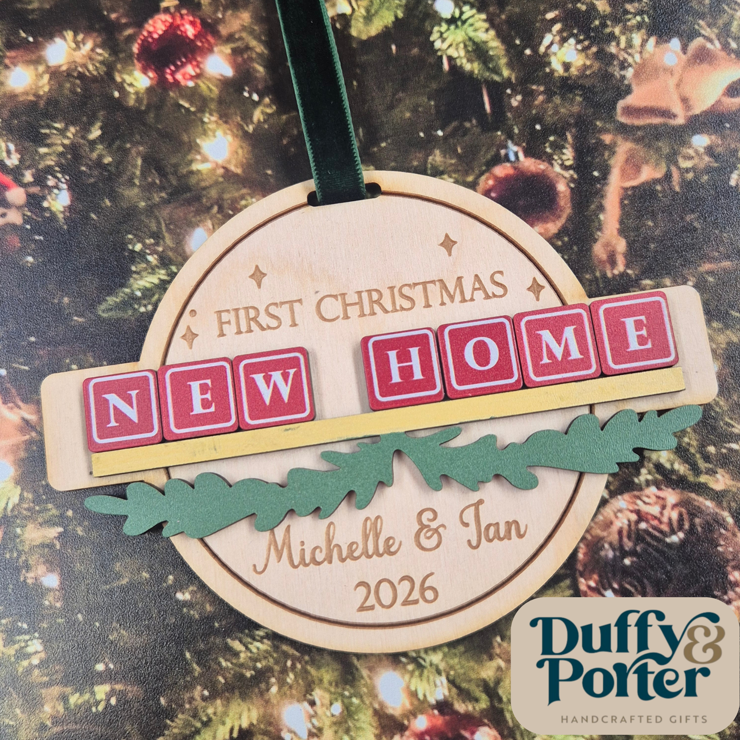 Personalised First Christmas New Home Bauble – Layered Wooden Tree Decoration Ireland | Custom Housewarming Keepsake