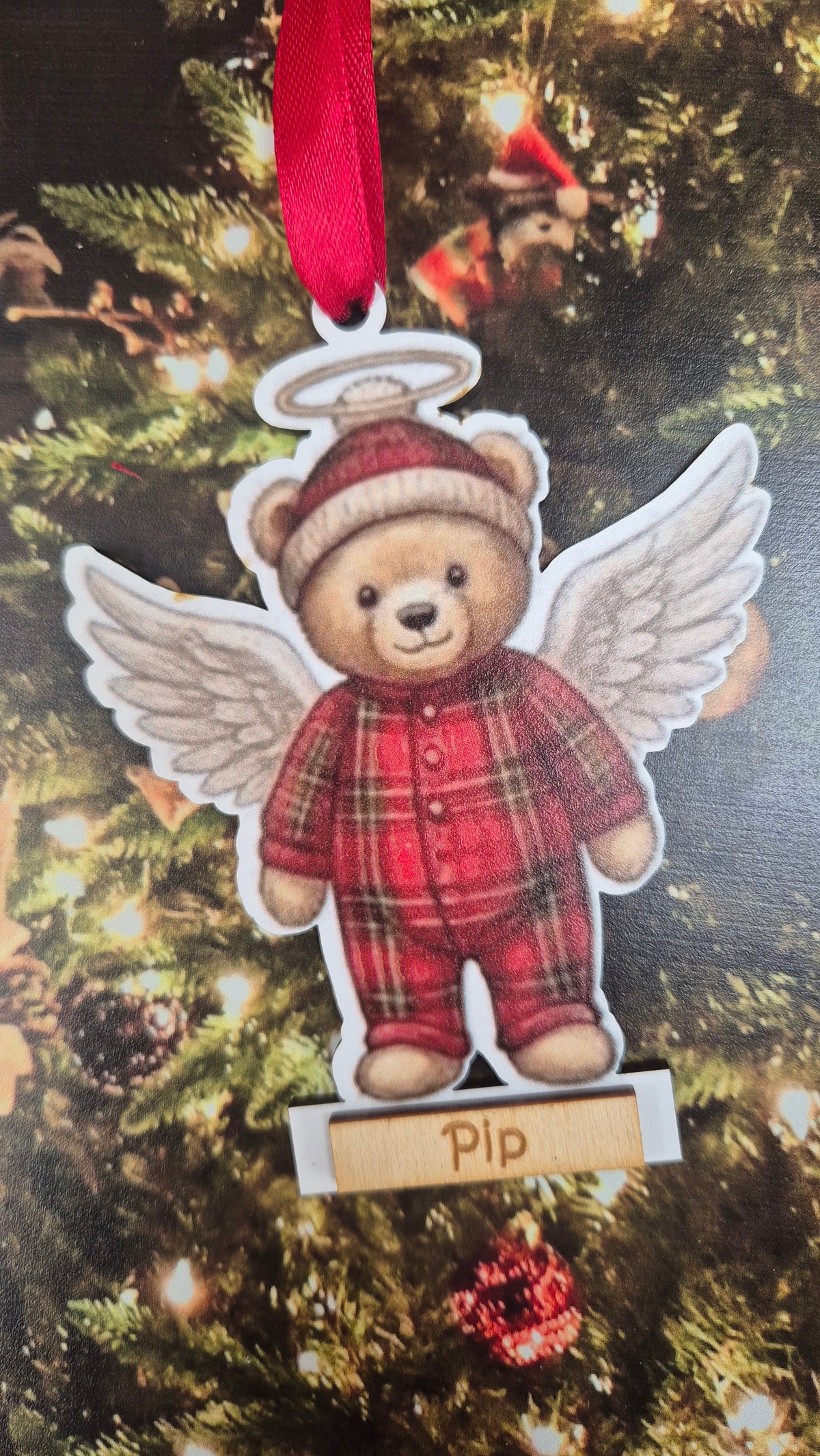 Personalised Angel Teddy Christmas Hanging Decoration