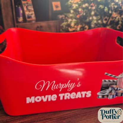 Personalised Christmas Movie Snack Tub (Filled or Empty) – Custom Red Family Treat Bowl