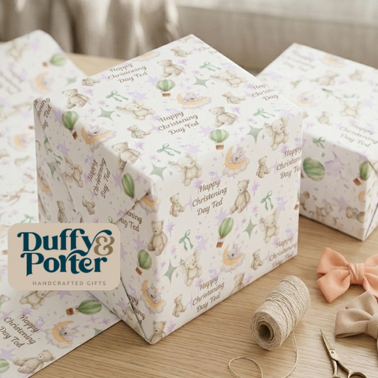 Personalised Eco-Friendly Wrapping Paper - Teddy and Green