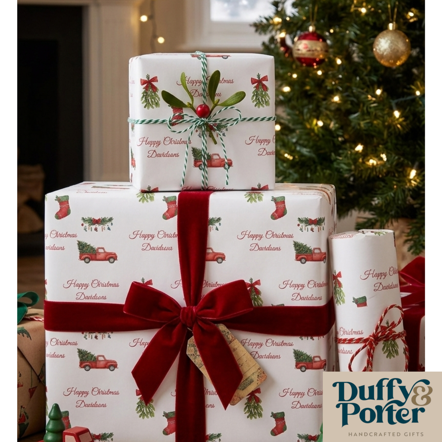 Personalised Christmas Red Truck Wrapping Paper | Eco-Friendly Gift Wrap Ireland m