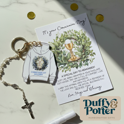 Personalised Communion Hoodie Keepsake Keyring