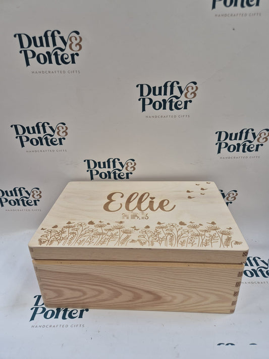 Keepsake Box wildflower Natural Wood Engraved