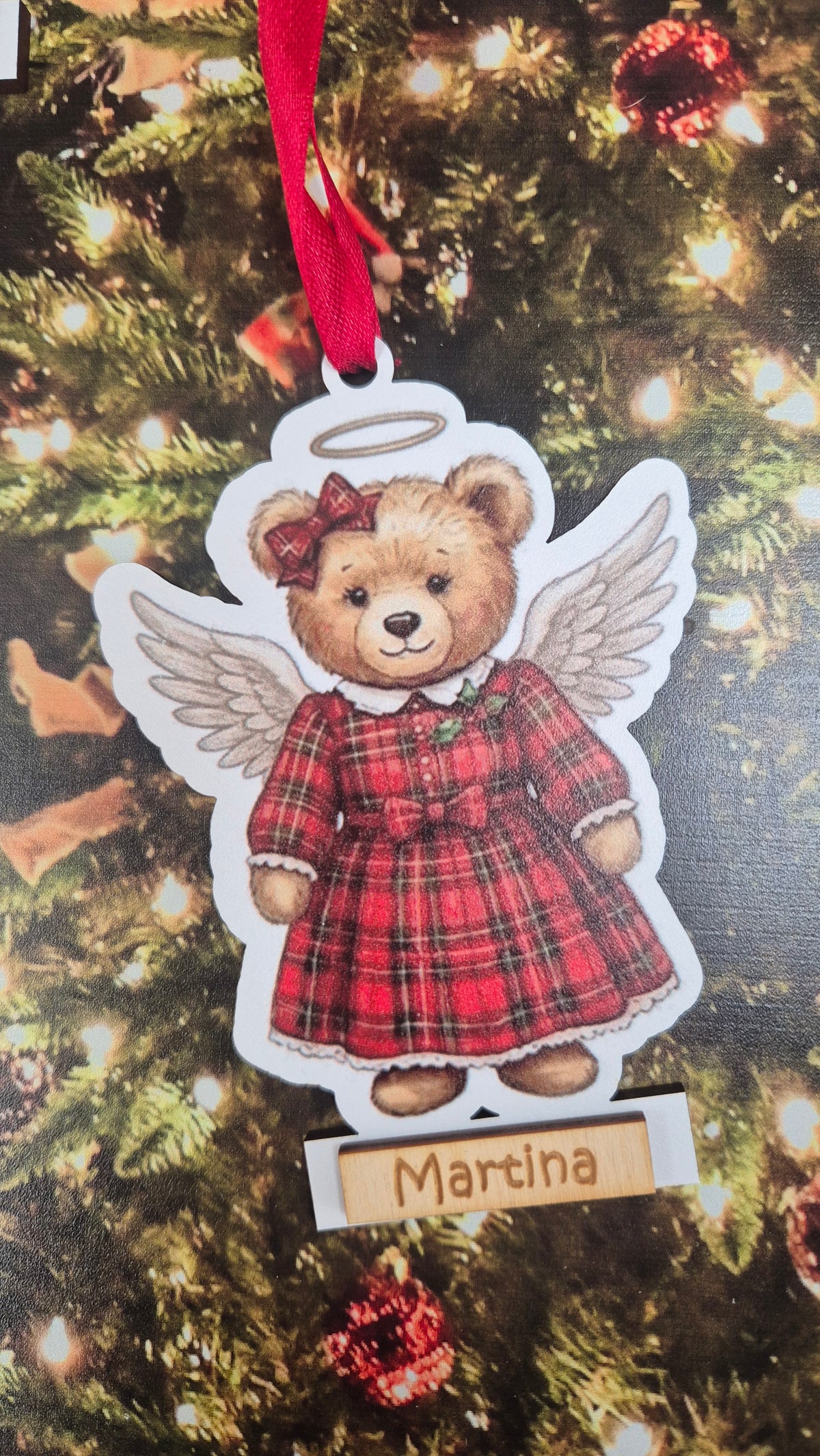 Personalised Angel Teddy Christmas Hanging Decoration