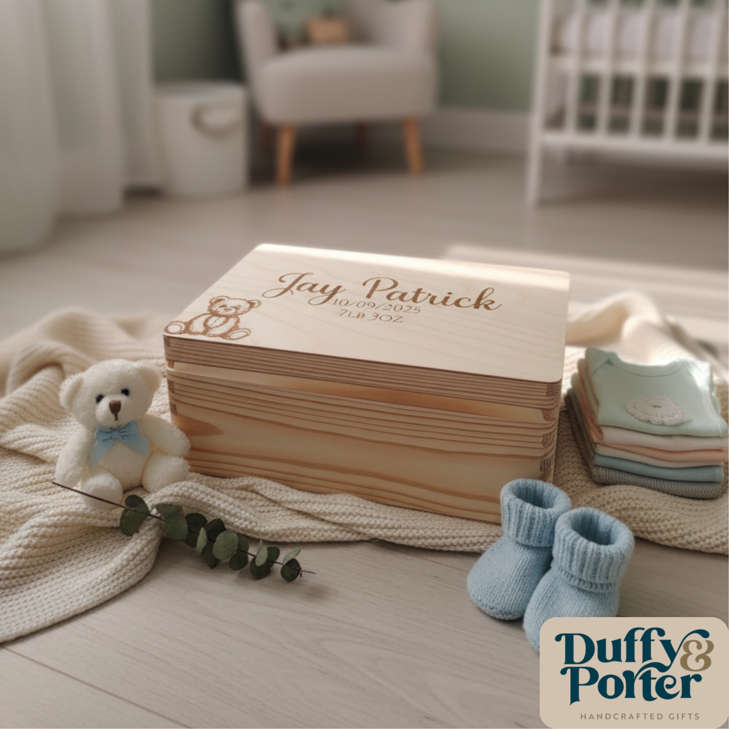 Keepsake Box Teddy Natural Wood Engraved