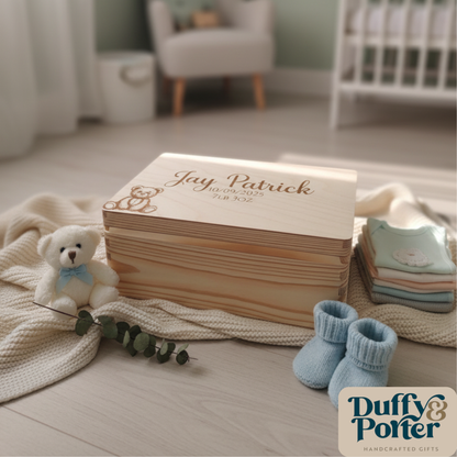 Keepsake Box Teddy Natural Wood Engraved