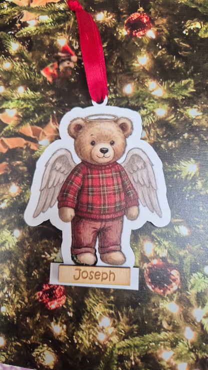 Personalised Angel Teddy Christmas Hanging Decoration
