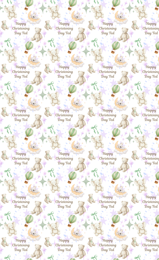 Personalised Eco-Friendly Wrapping Paper - Teddy and Green