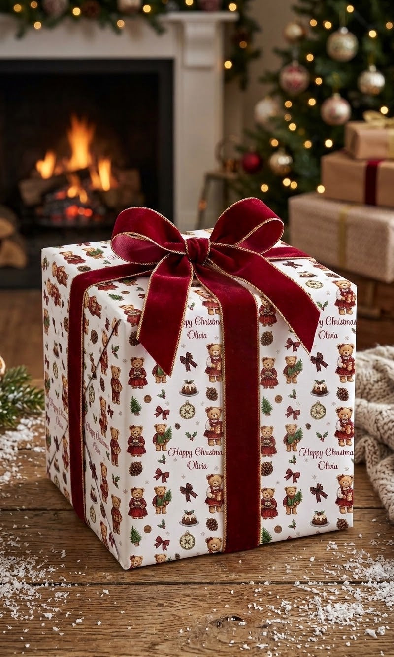 Personalised Christmas Teddy Wrapping Paper | Eco-Friendly Gift Wrap Ireland