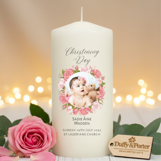 Picture Christening/Naming day Candle Roses