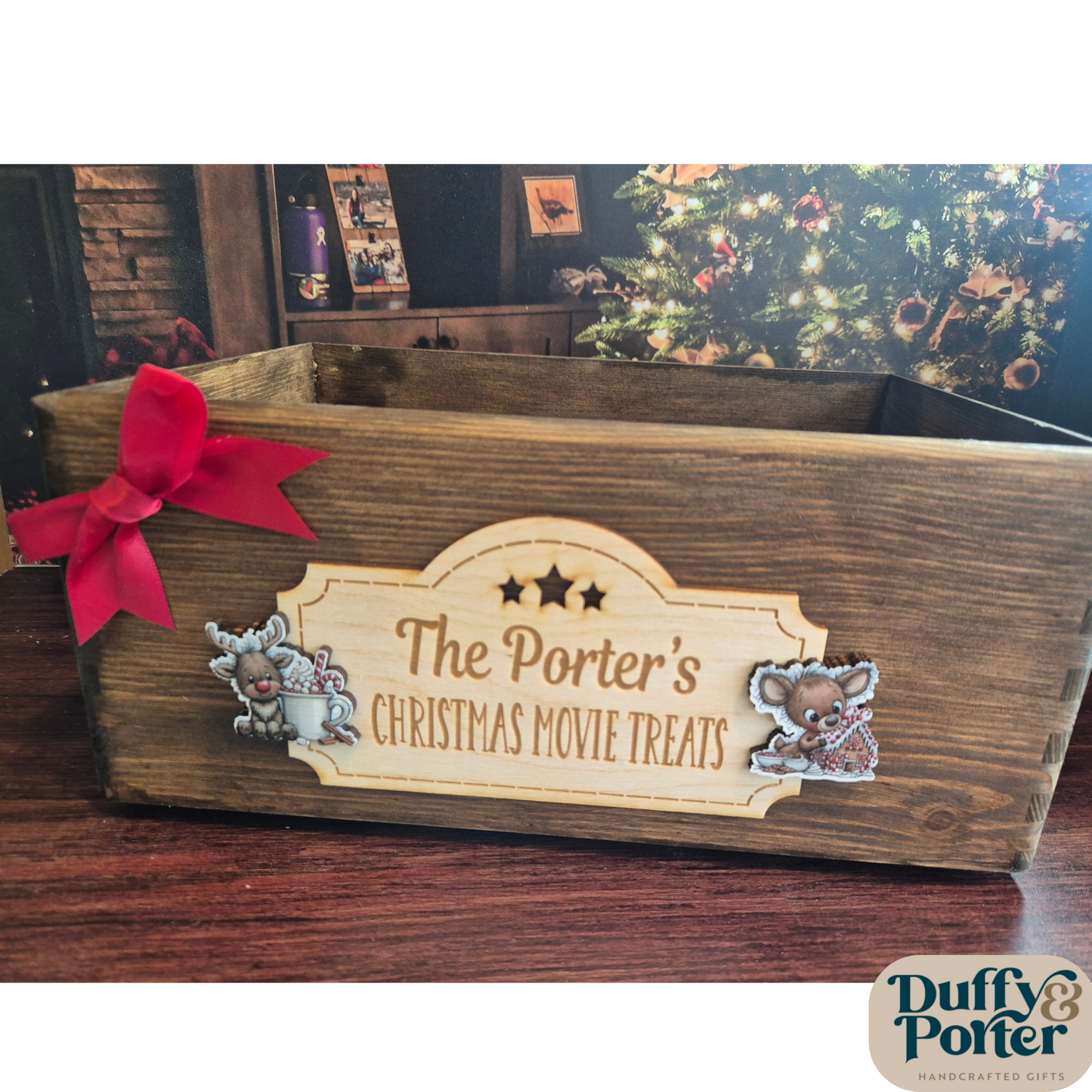 Personalised Wooden Christmas Movie Night Crate (Filled or Empty) – Custom Family Treat Box