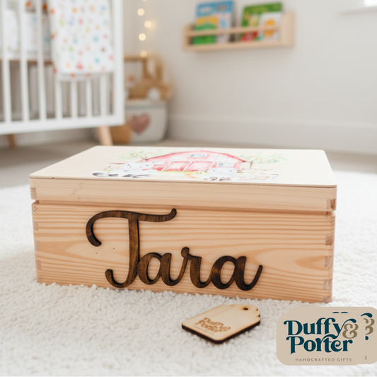 Keepsake Box Farm Natural Wood