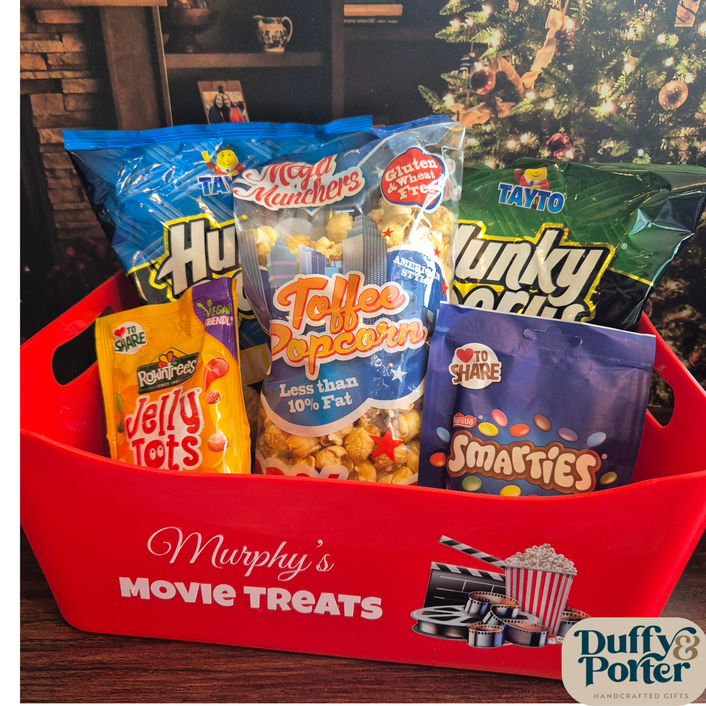 Personalised Christmas Movie Snack Tub (Filled or Empty) – Custom Red Family Treat Bowl