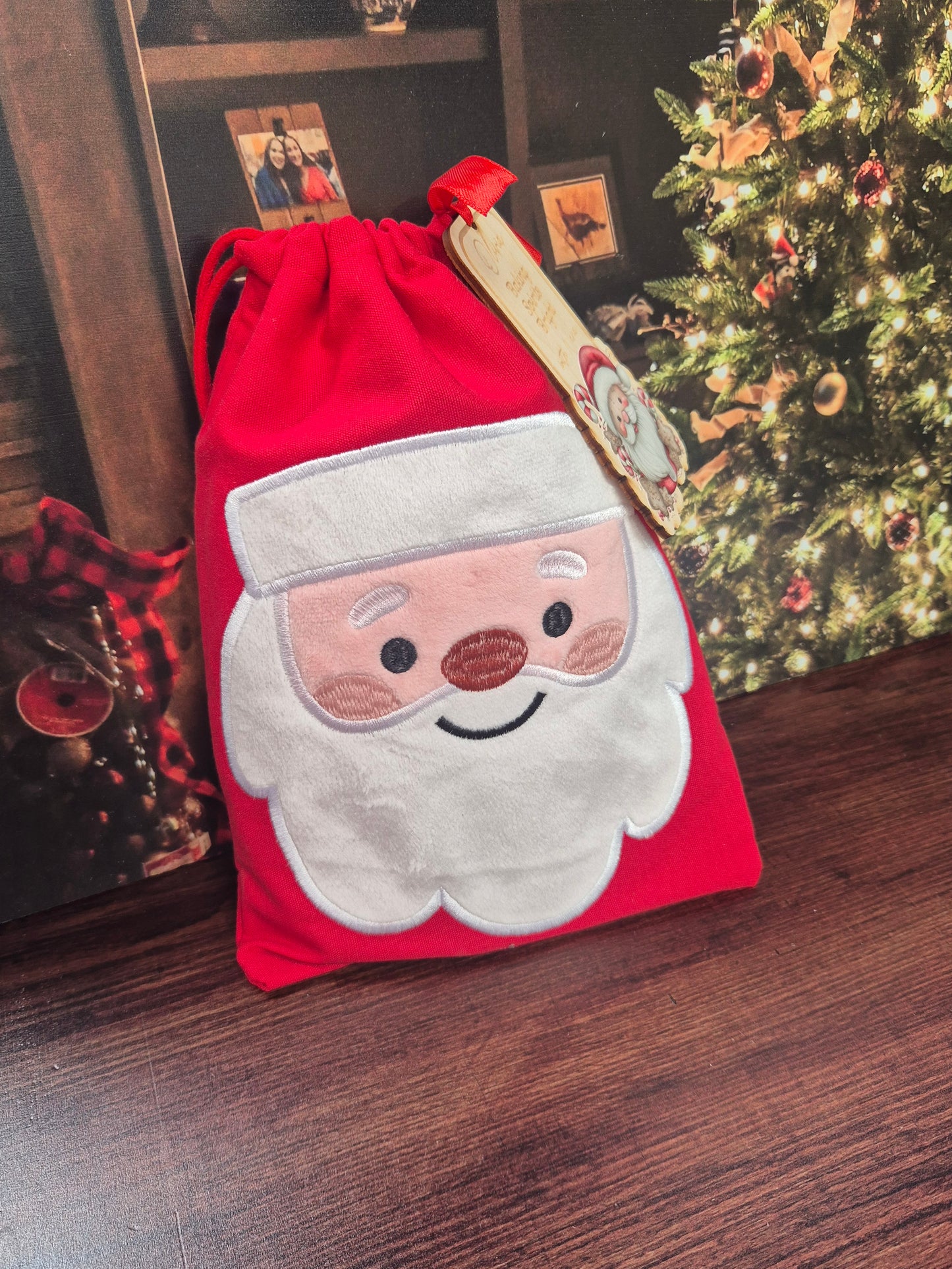 Personalised Kids Christmas Baking Set Reindeer Santa – Child-Sized Wooden Utensils, Custom Tag & Embroidered Bag