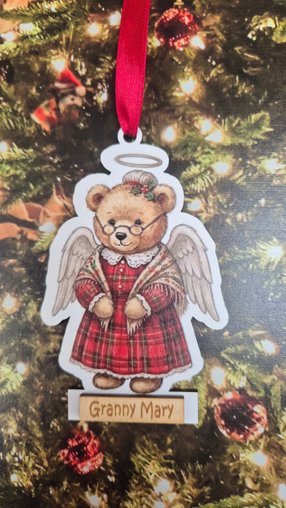 Personalised Angel Teddy Christmas Hanging Decoration